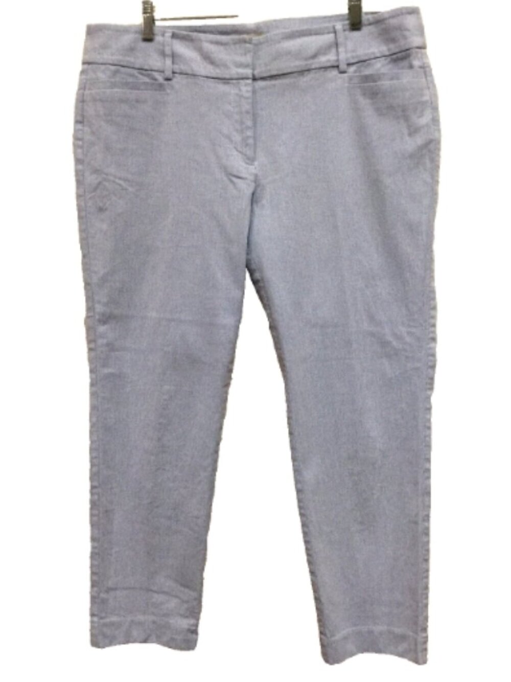 Loft Ann Taylor Women Size 12 seersucker stripe Ankle Pants Blue White Stretch